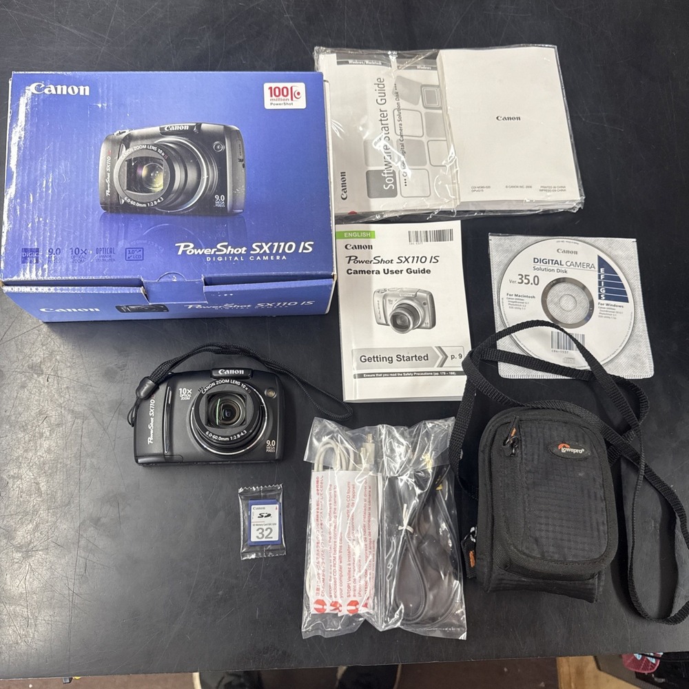 Canon PowerShot SX110 IS 9.0MP Compact Digital Camera With Box & Accessories EUC